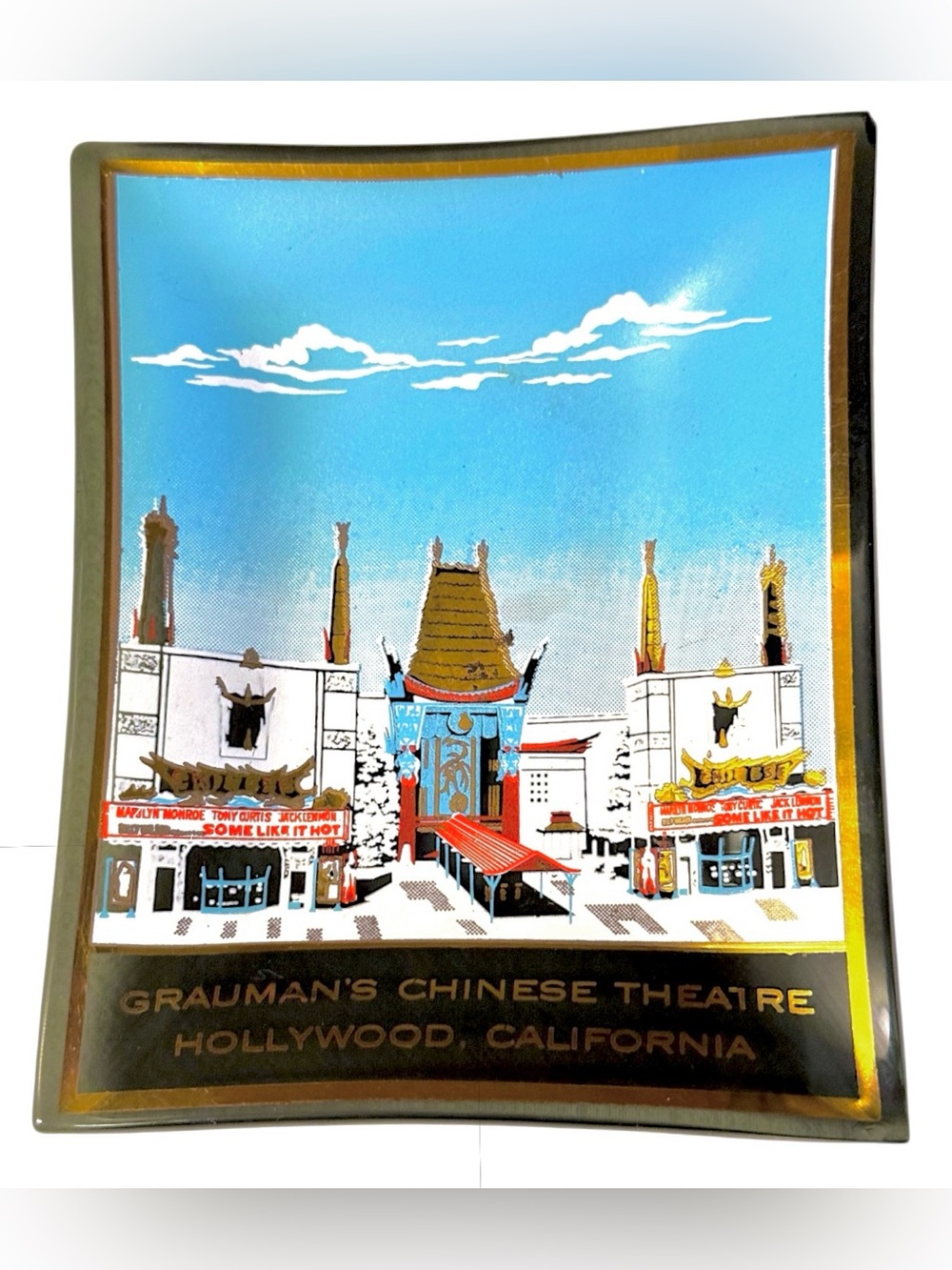 Houze Art 50’s Vintage Grauman’s Chinese Theatre Hollywood CA Glass Trinket Tray